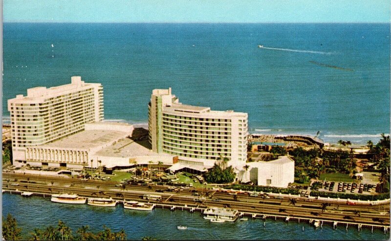 Fontainebleau Hotel Cabana & Yacht Club Miami Beach FL Chrome Cancel Postcard 