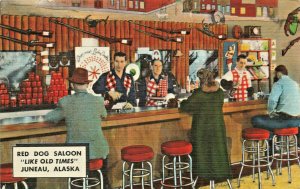 Juneau AK Red Dog Saloon Interior Linen Postcard