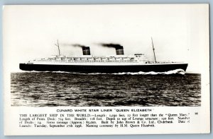 Cunard White Star Liner Queen Elizabeth Largest Ship RPPC Photo Antique Postcard