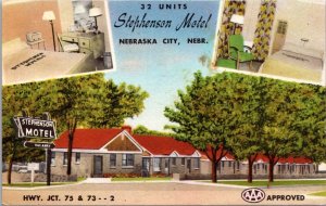 Postcard Stephenson Motel, Hwy Jct 75, 73, 2 in Nebraska City, Nebraska