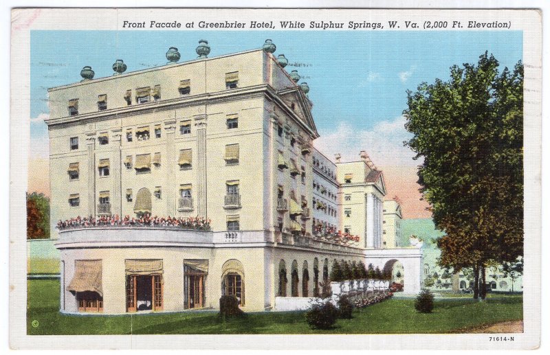 White Sulphur Springs, W. Va., Front Facade at Greenbrier Hotel