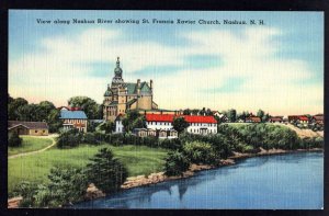 New Hampshire NASHUA St. Francis Xavier Church View along Nashua River - Linen