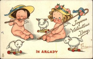 Wiederseim Cute Bare Butt Kids Toy Sheep Flute Music IN ARCADY Tuck Postcard