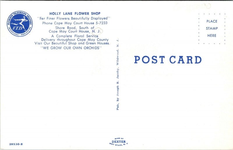 Postcard Holly Lane Flower Shop in Cape May Court House, New Jersey