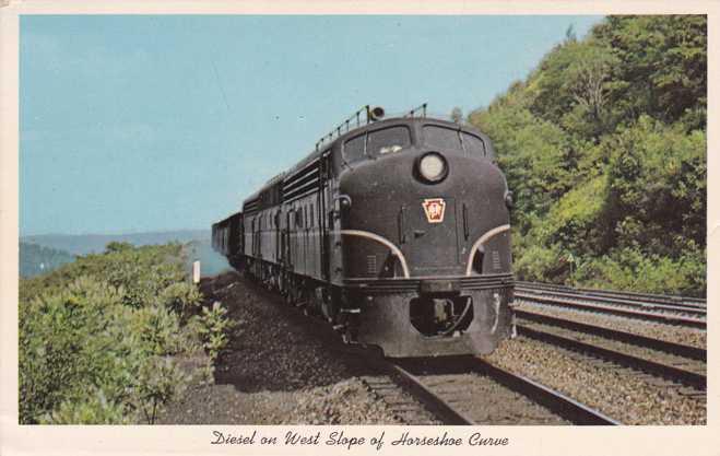 Diesel Freight Train on West Slope of Horseshoe Curve - Altoona, Pennsylvania