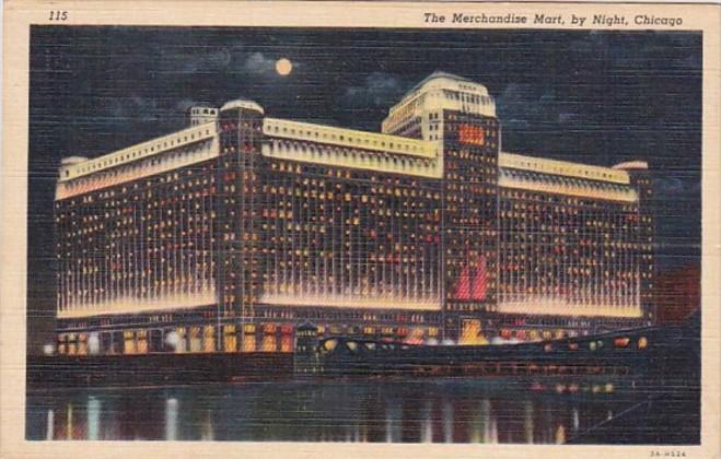 Illinois Chicago Merchandise Mart At Night 1940 Curteich
