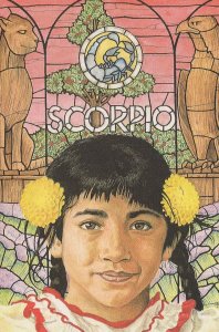 Scorpio Child By Stained Glass Window Rare Horoscope Postcard