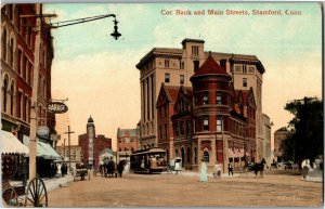 Corner of Bank and Main Streets, Stamford CT c1909 Vintage Postcard W27