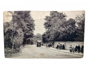 People Walking Down Wimbledon Hill South London Vintage Postcard Omnibus c1910