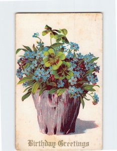 Postcard Birthday Greetings with Flowers Leaves Art Print