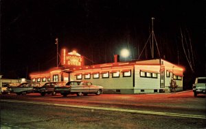 WALDOBORO ME Moody's Diner at Night OLD CARS NEON SIGNAGE Old Postcard