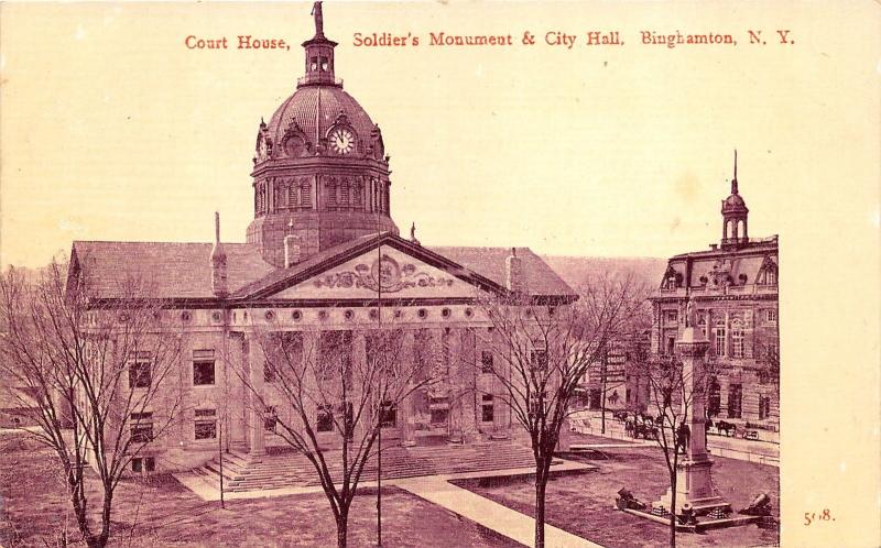 Binghamton New York~Broome County Court House-Soldier's Monument-City Hall~c1910