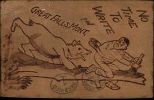 Great Falls Montana MT Bear Chasing Man Real Leather c1910 Vintage Postcard