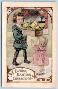 1907-10s LOVING EASTER GREETING CHILDREN BABY CHICKS read msg on back POSTCARD