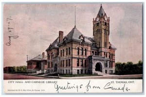 1907 City Hall and Carnegie Library St. Thomas Ontario Canada Postcard