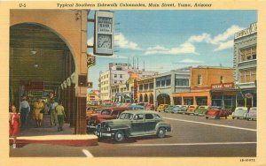 Autos Sidewalk Colonnades Main Yuma Arizona 1950 Postcard Lollesgard Teich 8655