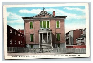 Vintage 1920's Postcard Oldest Masonic Building in the US Richmond Virginia