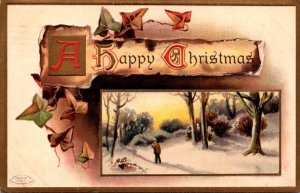 Merry Christmas With Landscape Scene 1911