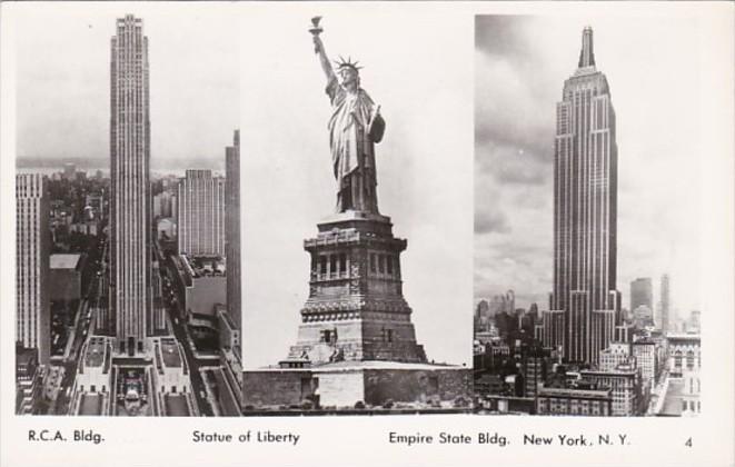 New York City Statue Of Liberty R C A Building & Empire State Building Real P...