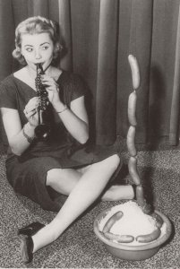 Sexy Female Snake Charmer With Phallic Sausages Comic Postcard