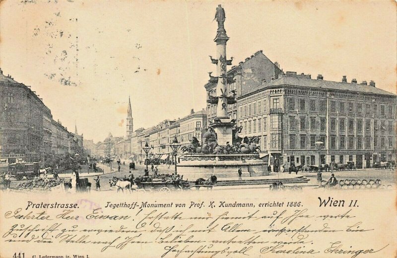 WIEN VIENNA AUSTRIA~PRATERESTRASSE-JEGETTHOFF MONUMENT~LEDERMANN 1902 POSTCARD