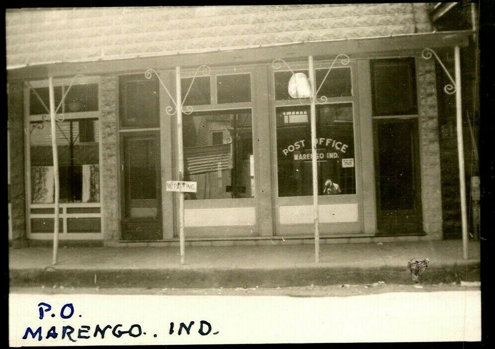 Vtg RPPC 1940s Marengo Indiana IN Post Office Street View UNP