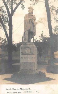 RPPC, Rock Island IL Illinois  BLACK HAWK MONUMENT~STATUE Native Americana Photo
