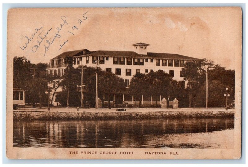 1925 The Prince George Hotel Building Scene Street Daytona Florida FL Postcard