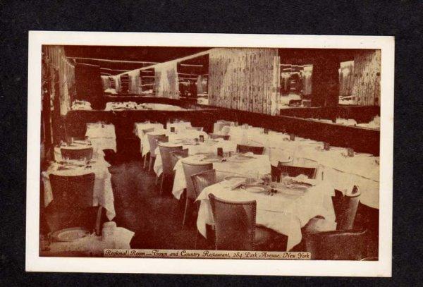 NY Interior View Town and Country Restaurant Park Ave New York City Postcard PC