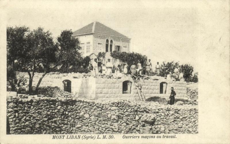 lebanon, MONT LIBAN, Workmen Masons at Work (1920s) Postcard