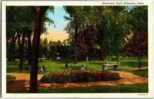 Scenic View Riverview Park Ottumwa IA Flower Beds Benches Vintage Postcard C29