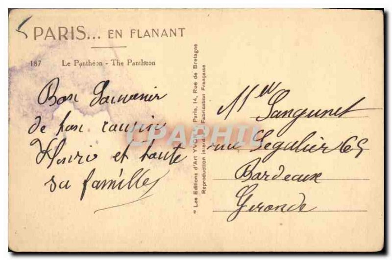 Old Postcard Paris strolling Pantheon