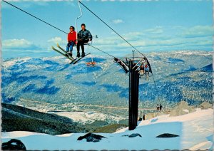 Skiers on Chair Lift Australia Thredbo Village Skiing Ski Resort Postcard C7
