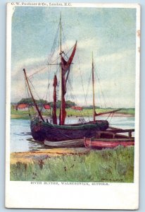 Walberswick Suffolk England Postcard River Blythe Old Boat View c1910