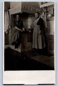 Sweden Postcard Two Women in the Kitchen c1910 Posted Antique RPPC Photo