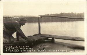 Aitkin County MN Feeding Bass Fish Vogt Summer Home Long Lake RPPC