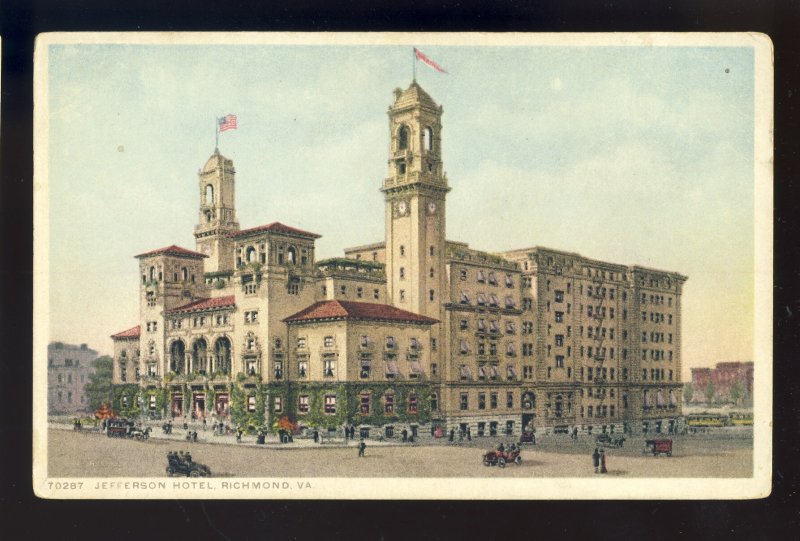 Richmond, Virginia/VA Postcard, Jefferson Hotel, Old Cars, horse & Wagons