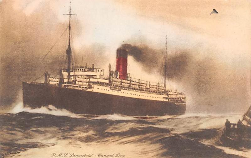 White Star Line Cunard Ship Post Card, Old Vintage Antique Postcard RMS Lanca...