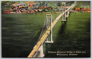 Vtg Wilmington DE Delaware Memorial Bridge at Night 1940s View Unused Postcard