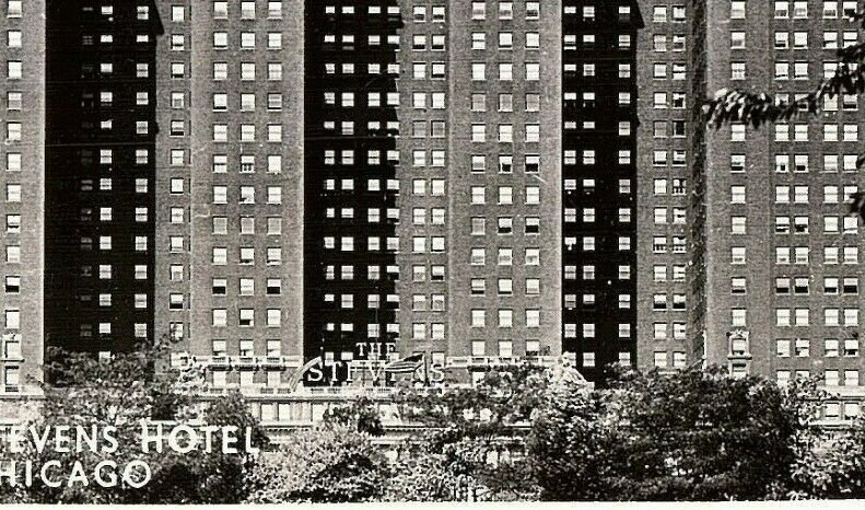 1940s Rppc Vintage Postcard The Stevens Hotel Michigan Ave Close Up Chicago IL 