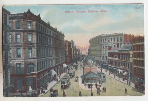 P2821, old postcard trollies people etc adam square scene boston mass