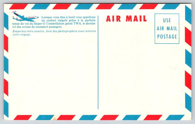 Aviation~Trans World Airlines Super-G Constellation Flight Scene~1950s Postcard