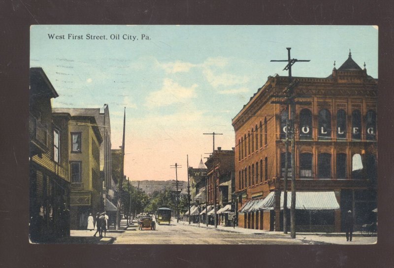 OIL CITY PENNSYLVANIA DOWNTOWN FIRST STREET SCENE PA. VINTAGE POSTCARD 1913