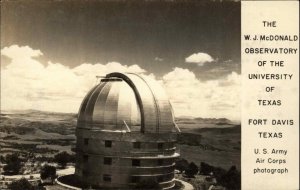 Fort Davis Texas TX WJ McDonald Observatory Real Photo Postcard