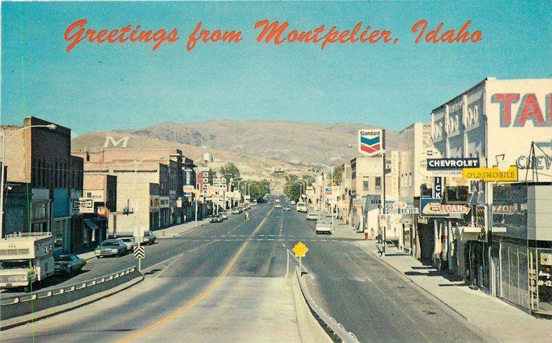 Autos Chevron Bear Lake County 1960s Montpelier Idaho Postcard Seaich 140