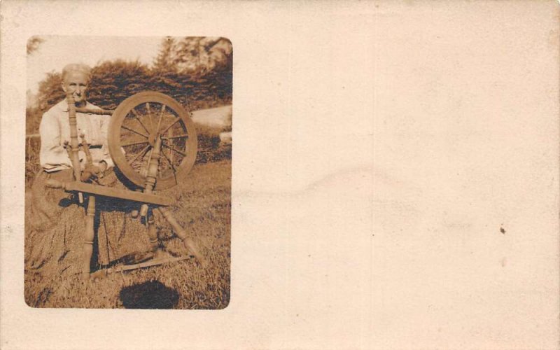 Woman with Spinning Wheel Real Photo Vintage Postcard AA62322