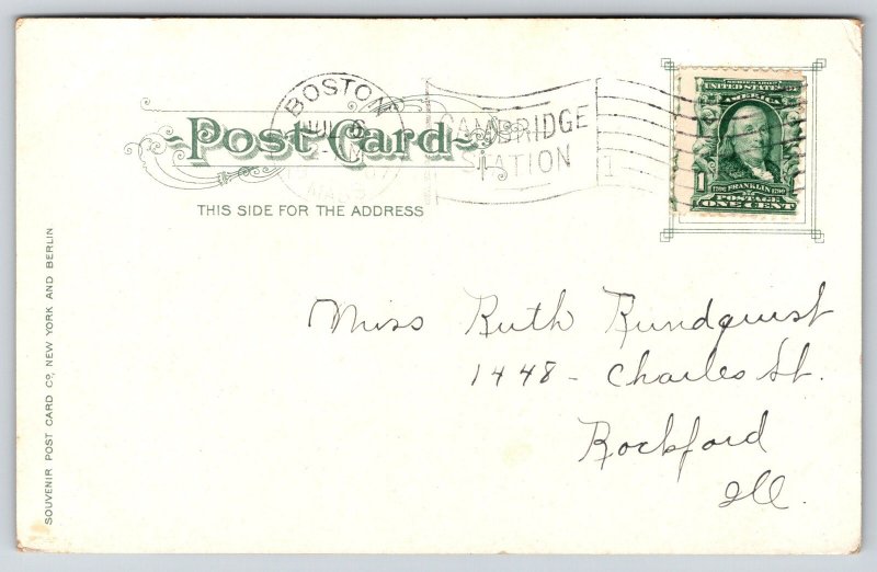 Cambridge Massachusetts~Road View~Washington Elm~Monument~Fence~1907 Postcard