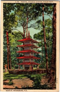 Pagoda, Japanese Garden, Eagles Nest St Petersburg FL Vintage Postcard D76