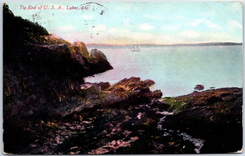 VINTAGE POSTCARD THE END OF U.S.A. AT LUBEC MAINE POSTED 1911