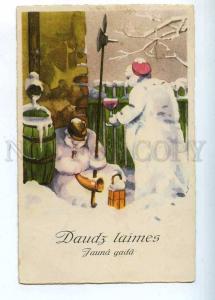 202970 NEW YEAR Dressed SNOWMAN w/ Pipe Vintage postcard